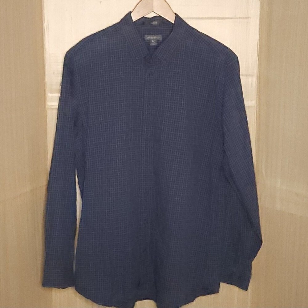 Eddie Bauer Mens Tall Blue Check Long Sleeve Button Down LT